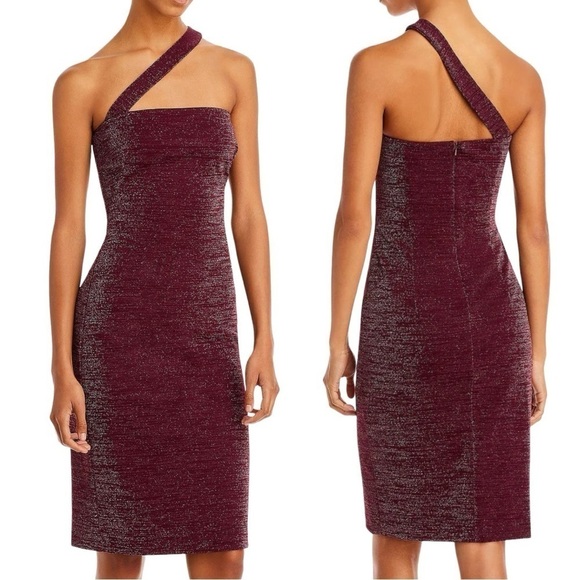 NWT BLACK HALO Vintea Metallic One Shoulder Crimson Mini Dress - Picture 1 of 7